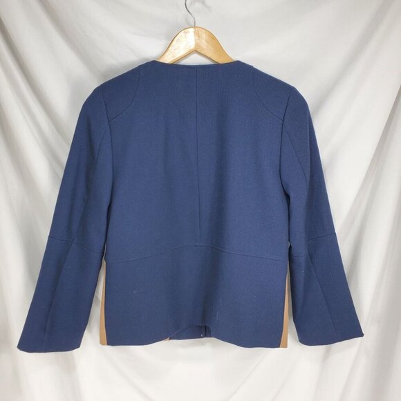 H&M Women's Beige Blue Blazer Jacket 3/4 Sleeve Button Front Pockets Size 6 - Picture 2 of 8